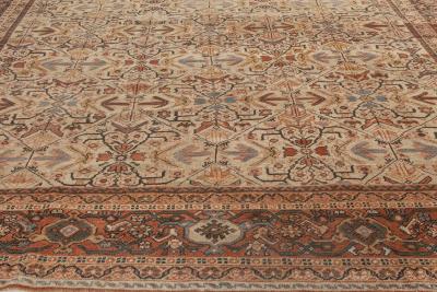 Antique Persian Sultanabad Beige Blue Brown and Orange Handmade Wool Rug