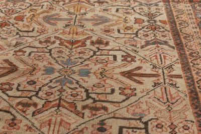 Antique Persian Sultanabad Beige Blue Brown and Orange Handmade Wool Rug