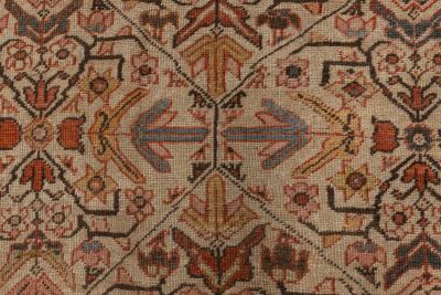 Antique Persian Sultanabad Beige Blue Brown and Orange Handmade Wool Rug