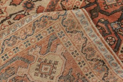 Antique Persian Sultanabad Beige Blue Brown and Orange Handmade Wool Rug