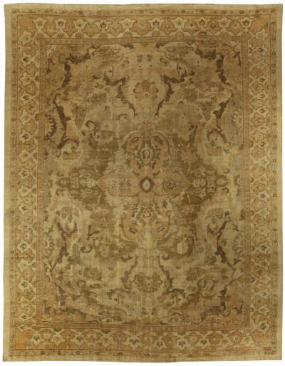 Antique Persian Sultanabad Beige and Brown Handwoven Wool Rug