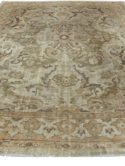 Antique Persian Sultanabad Beige and Brown Handwoven Wool Rug
