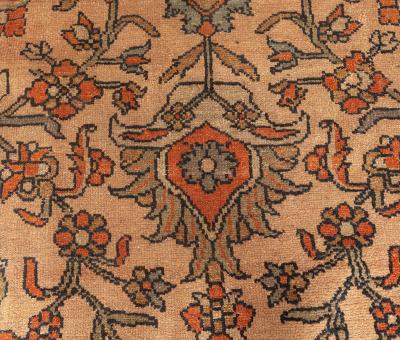 Antique Persian Sultanabad Botanic Orange Tan Hand Knotted Wool Rug