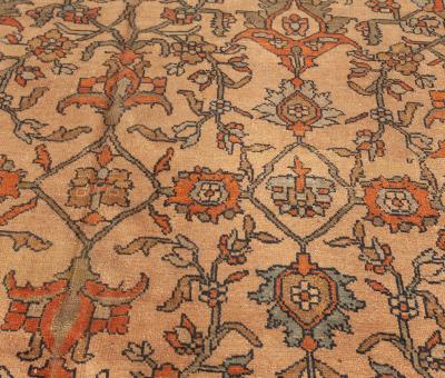 Antique Persian Sultanabad Botanic Orange Tan Hand Knotted Wool Rug