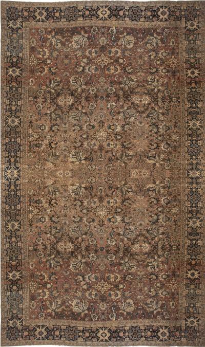 Antique Persian Sultanabad Brown Handwoven Wool Carpet