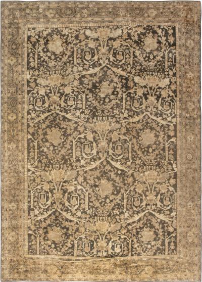 Antique Persian Sultanabad Camel and Brown Handwoven Wool Carpet