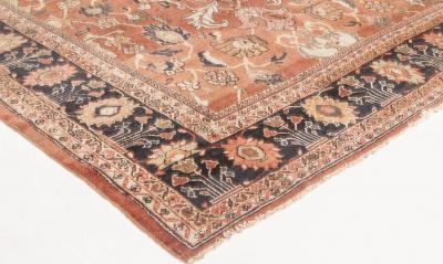 Antique Persian Sultanabad Cinnamon Navy Blue Handwoven Carpet