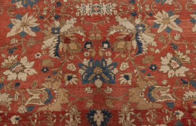 Antique Persian Sultanabad Floral Red Blue Handmade Wool Rug