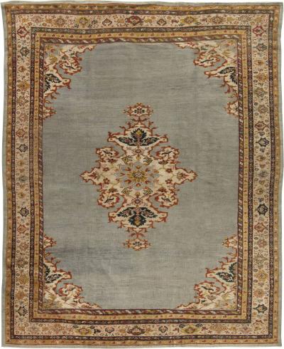 Antique Persian Sultanabad Gray Beige Carmine and Copper Handwoven Wool Rug