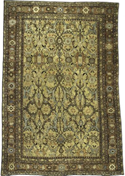 Antique Persian Sultanabad Green Handmade Wool Carpet