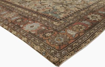 Antique Persian Sultanabad Green Handmade Wool Carpet