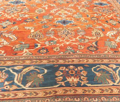 Antique Persian Sultanabad Red Botanic Handmade Wool Rug
