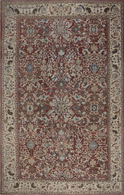 Antique Persian Sultanabad Red White and Blue Handwoven Wool Rug
