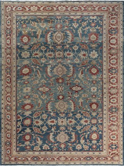 Antique Persian Sultanabad Rug in Beige Blue and Red
