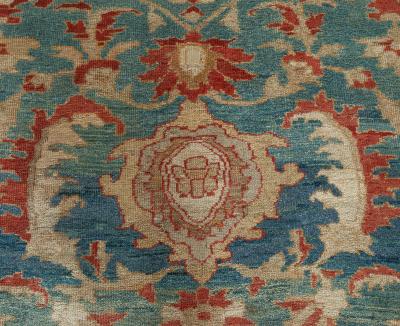 Antique Persian Sultanabad Rug in Beige Blue and Red