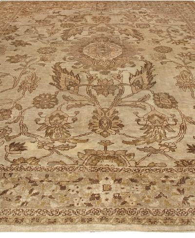 Antique Persian Sultanabad Tan Taupe and Brown Handwoven Wool Rug
