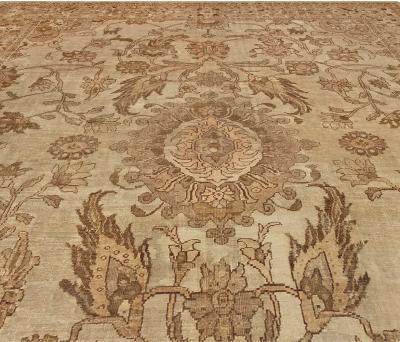 Antique Persian Sultanabad Tan Taupe and Brown Handwoven Wool Rug