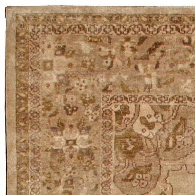 Antique Persian Sultanabad Tan Taupe and Brown Handwoven Wool Rug
