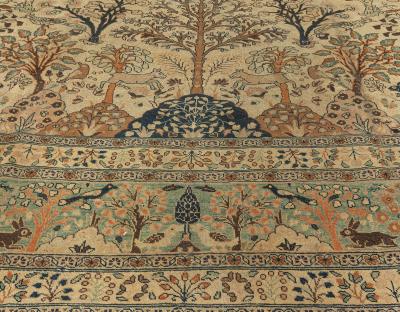 Antique Persian Tabriz Animal Design Carpet