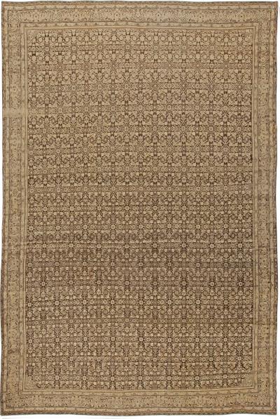 Antique Persian Tabriz Beige Brown Handwoven Wool Rug
