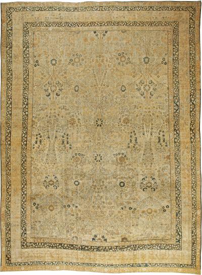 Antique Persian Tabriz Beige Handmade Wool Rug