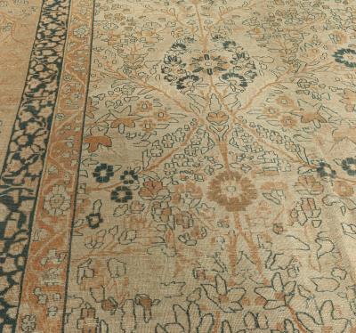 Antique Persian Tabriz Beige Handmade Wool Rug