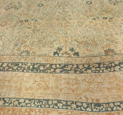 Antique Persian Tabriz Beige Handmade Wool Rug