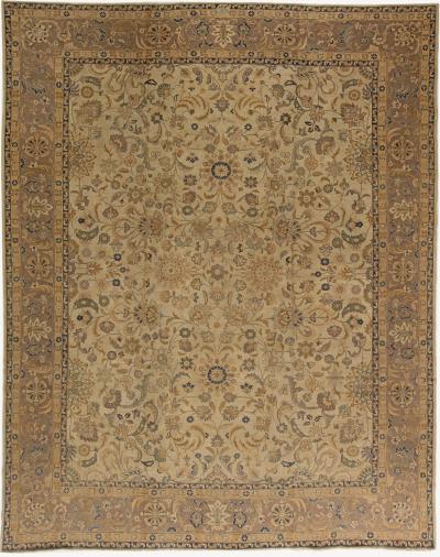 Antique Persian Tabriz Beige Handmade Wool Rug
