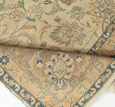 Antique Persian Tabriz Beige Handmade Wool Rug