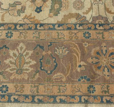 Antique Persian Tabriz Beige Handmade Wool Rug