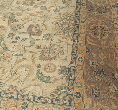 Antique Persian Tabriz Beige Handmade Wool Rug