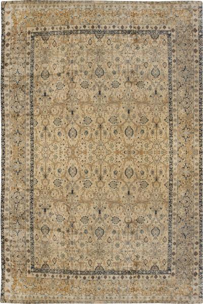 Antique Persian Tabriz Beige Handwoven Wool Rug