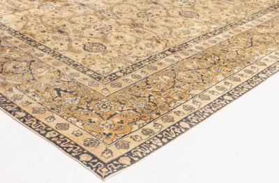 Antique Persian Tabriz Beige Handwoven Wool Rug