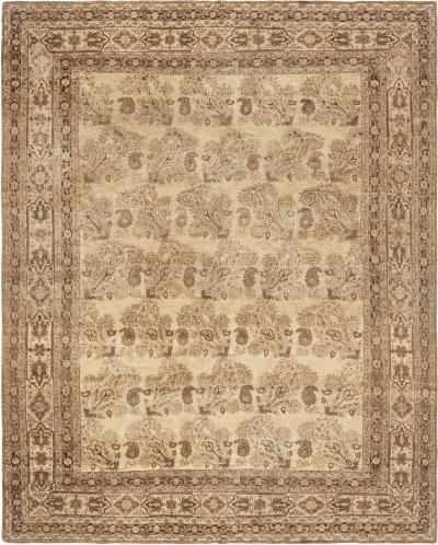 Antique Persian Tabriz Beige and Brown Handmade Wool Rug