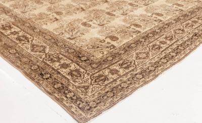 Antique Persian Tabriz Beige and Brown Handmade Wool Rug