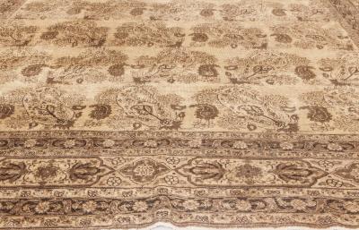 Antique Persian Tabriz Beige and Brown Handmade Wool Rug
