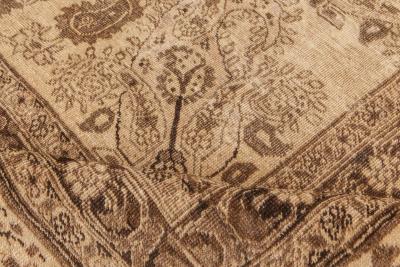 Antique Persian Tabriz Beige and Brown Handmade Wool Rug
