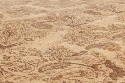 Antique Persian Tabriz Beige and Brown Handmade Wool Rug