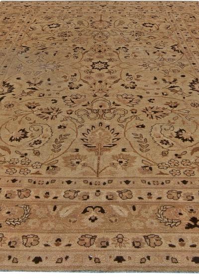 Antique Persian Tabriz Beige and Brown Handwoven Wool Rug