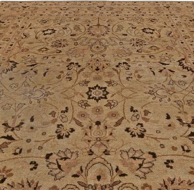 Antique Persian Tabriz Beige and Brown Handwoven Wool Rug
