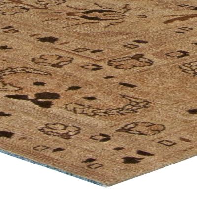 Antique Persian Tabriz Beige and Brown Handwoven Wool Rug