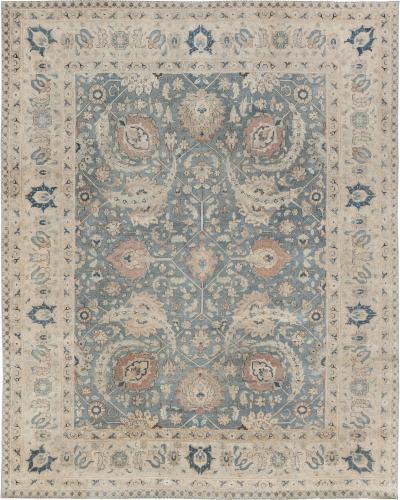 Antique Persian Tabriz Beige and Rosewood Handwoven Wool Rug