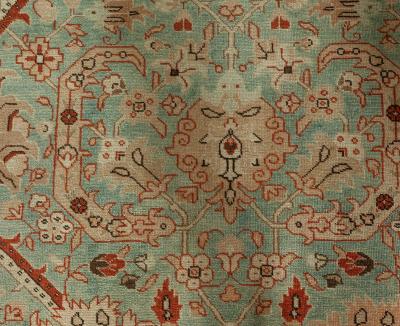 Antique Persian Tabriz Blue Background Floral Handmade Wool Rug