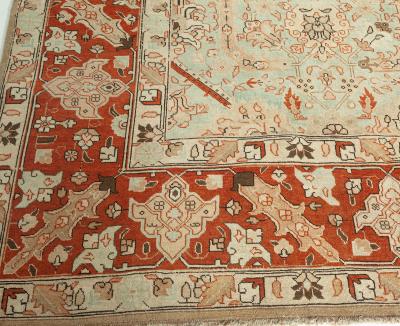 Antique Persian Tabriz Blue Background Floral Handmade Wool Rug