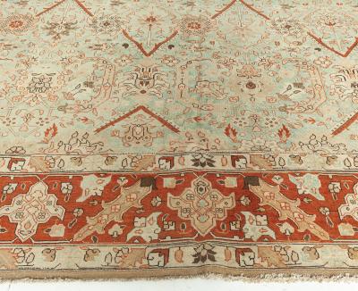 Antique Persian Tabriz Blue Background Floral Handmade Wool Rug