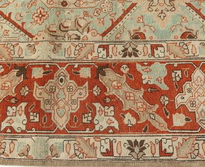 Antique Persian Tabriz Blue Background Floral Handmade Wool Rug