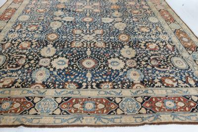 Antique Persian Tabriz Botanic Blue Red Beige Handmade Wool Carpet