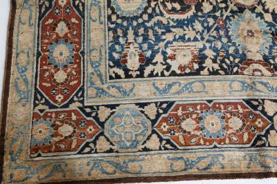 Antique Persian Tabriz Botanic Blue Red Beige Handmade Wool Carpet