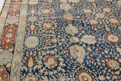 Antique Persian Tabriz Botanic Blue Red Beige Handmade Wool Carpet