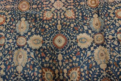 Antique Persian Tabriz Botanic Blue Red Beige Handmade Wool Carpet